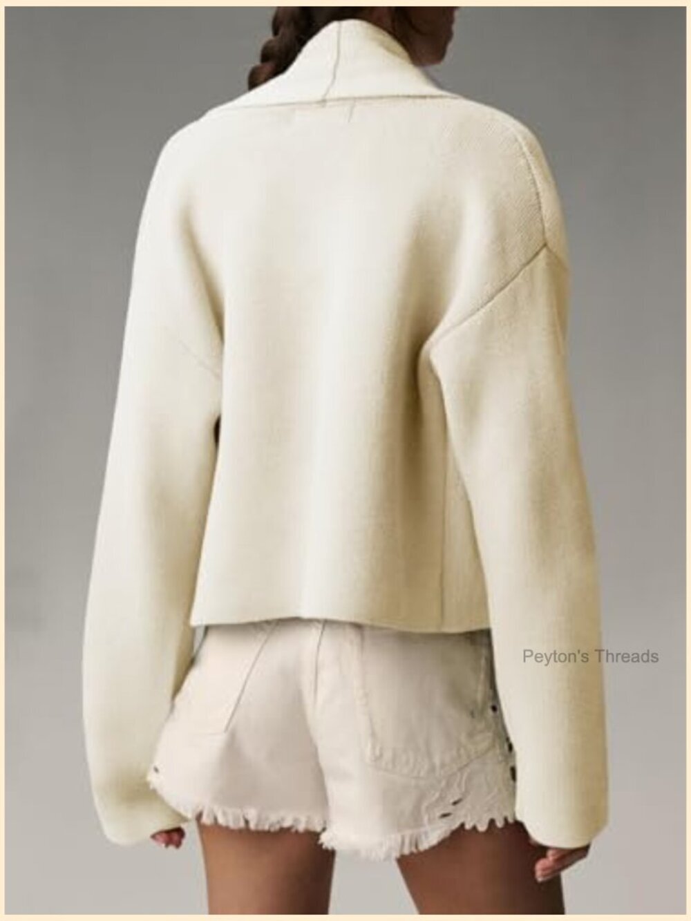 Cropped Cardigan Open Front Shawl Long Sleeve Sweater Jacket - Picture 5 of 7